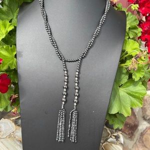 45” Sterling Silver hematite tassel necklace